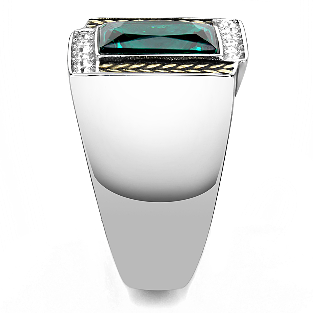 TK3295 - Two-Tone IP Gold (Ion Plating) Stainless Steel Ring with Synthetic Synthetic Glass in Blue Zircon