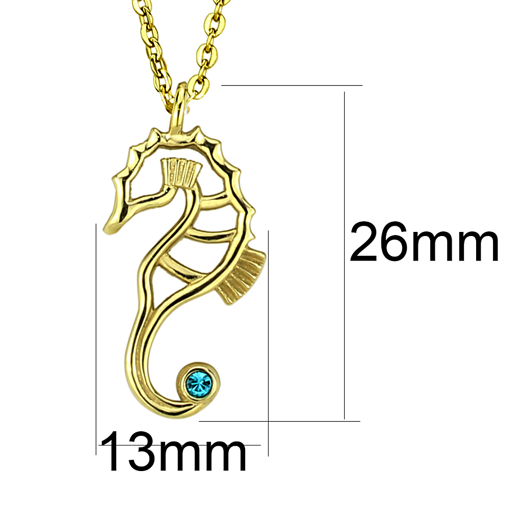 TK3296 - IP Gold(Ion Plating) Stainless Steel Necklace with Top Grade Crystal  in Blue Zircon