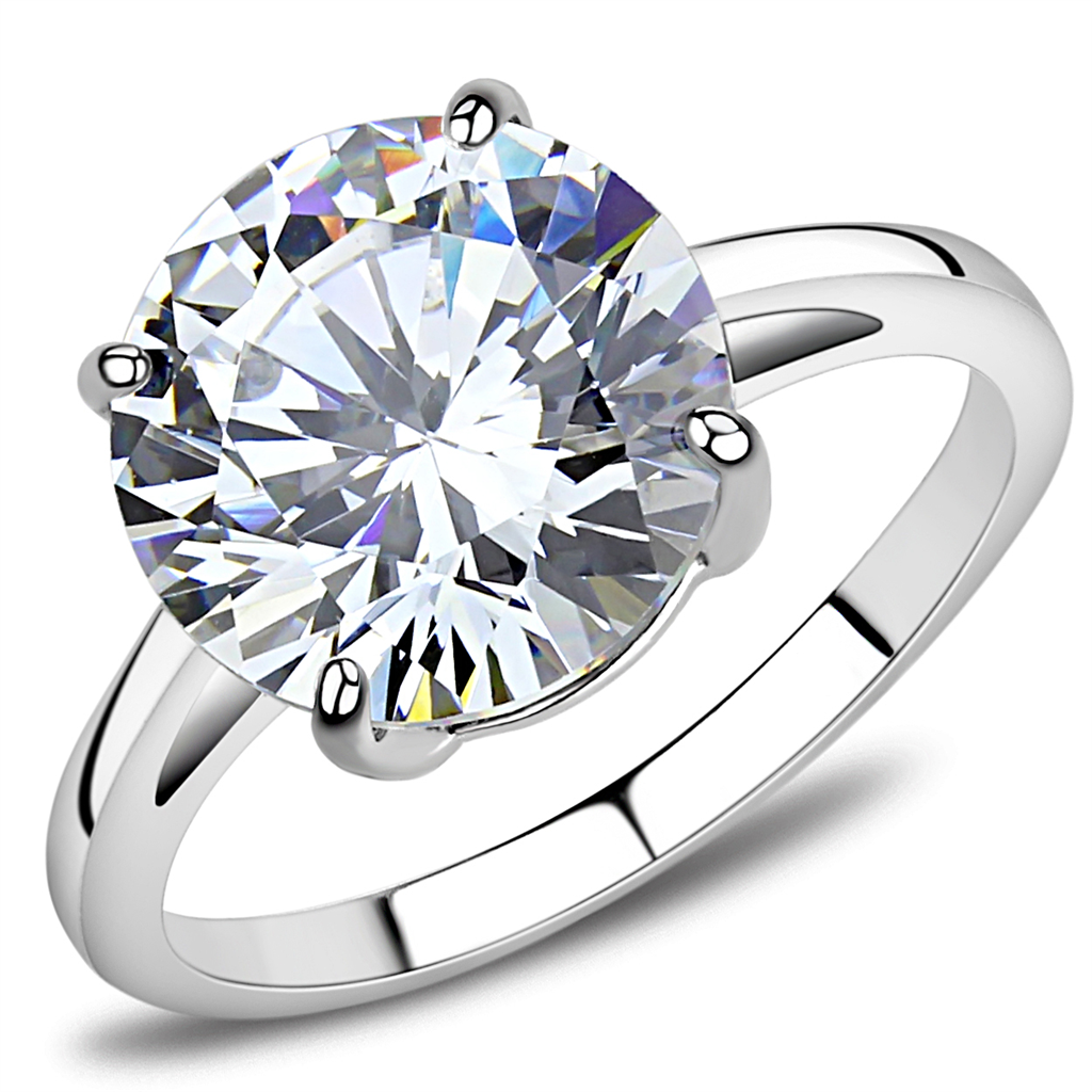 TK3428 - High polished (no plating) Stainless Steel Ring with AAA Grade CZ  in Clear