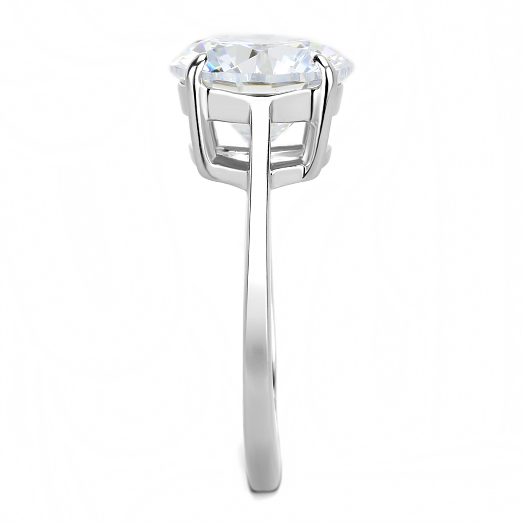 TK3428 - High polished (no plating) Stainless Steel Ring with AAA Grade CZ  in Clear