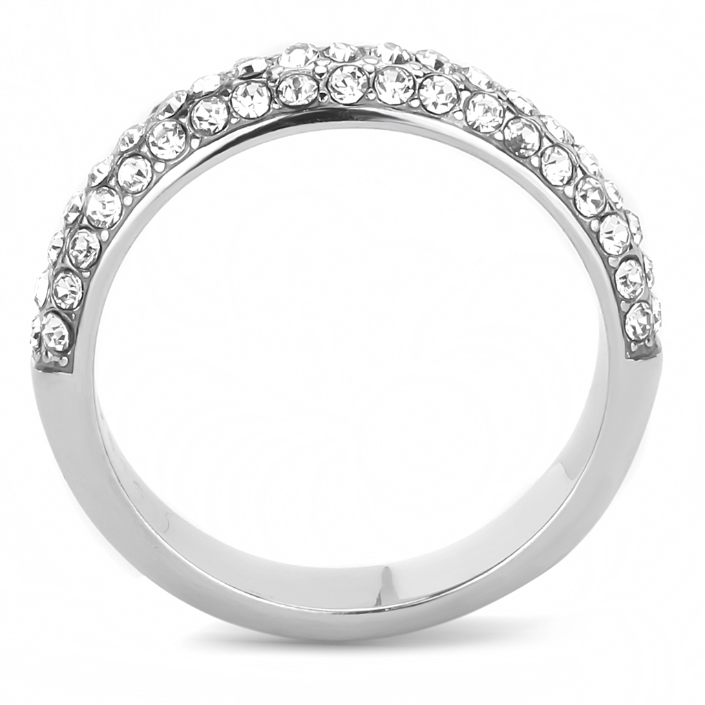 TK3437 - High polished (no plating) Stainless Steel Ring with Top Grade Crystal  in Clear