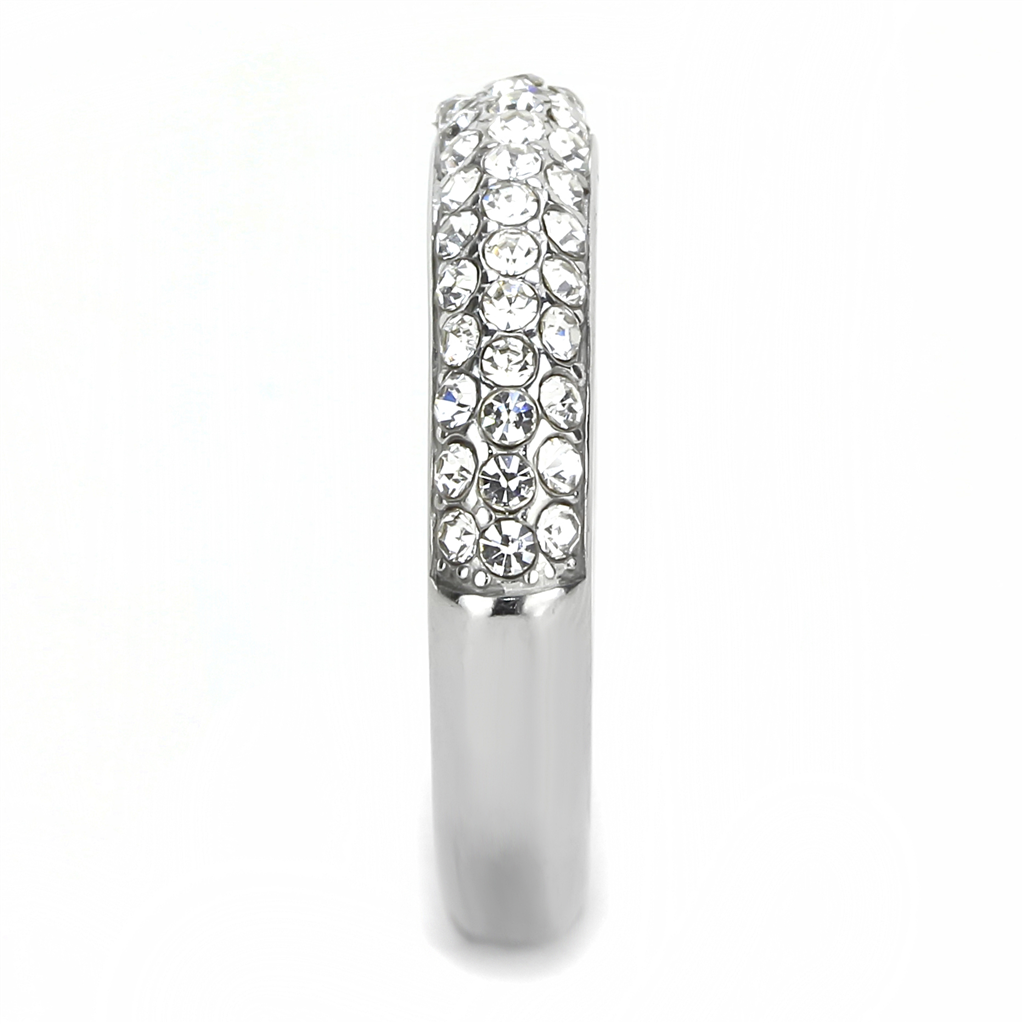 TK3437 - High polished (no plating) Stainless Steel Ring with Top Grade Crystal  in Clear