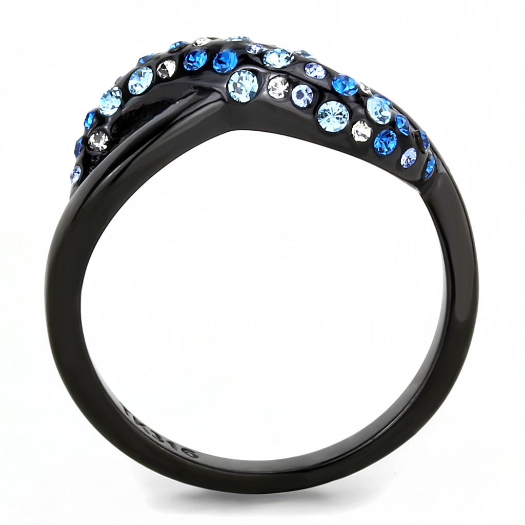 TK3446 - IP Black(Ion Plating) Stainless Steel Ring with Top Grade Crystal  in Multi Color