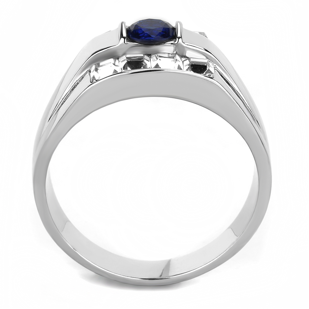 TK3463 - High polished (no plating) Stainless Steel Ring with Synthetic Synthetic Glass in Montana