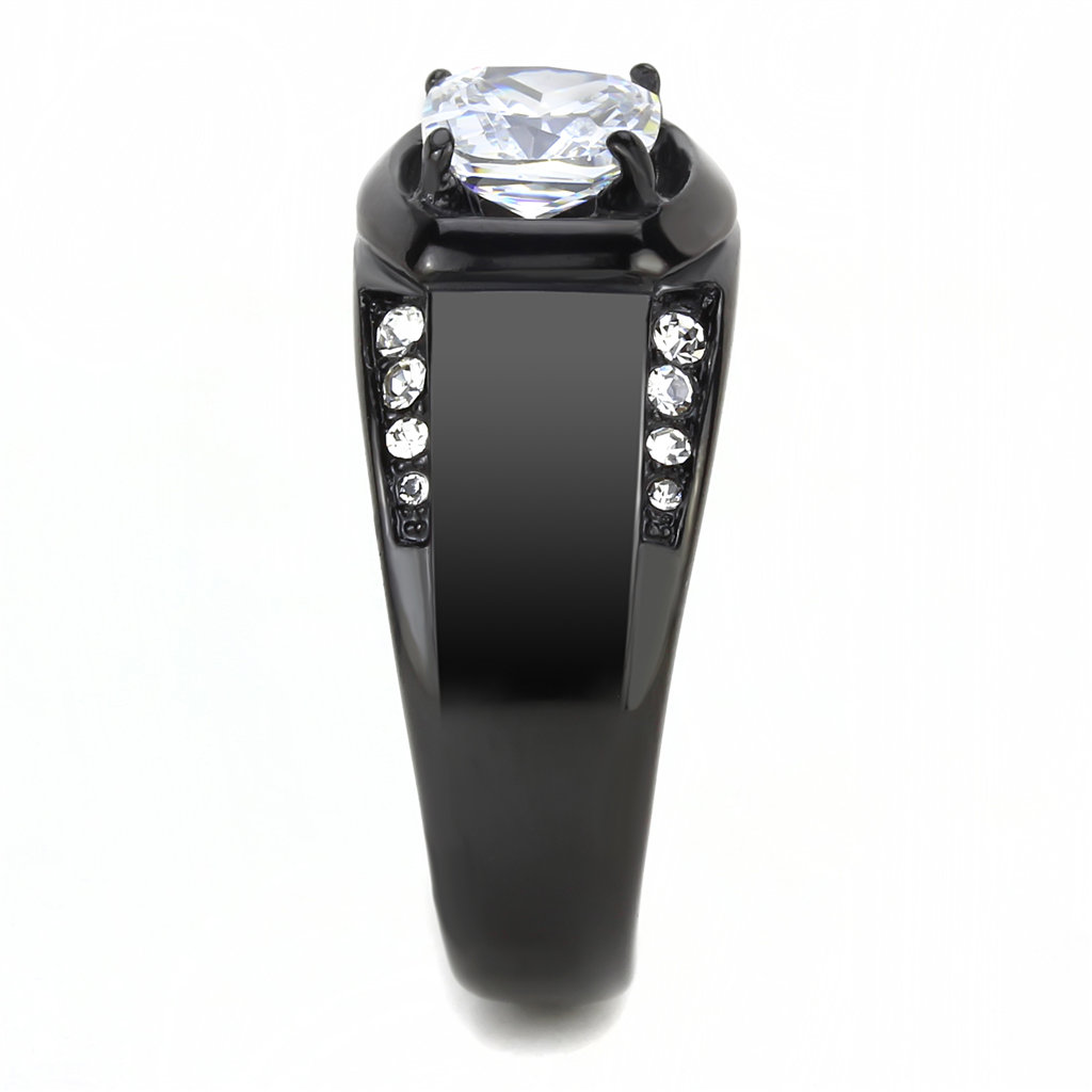 TK3467 - IP Black(Ion Plating) Stainless Steel Ring with AAA Grade CZ  in Clear