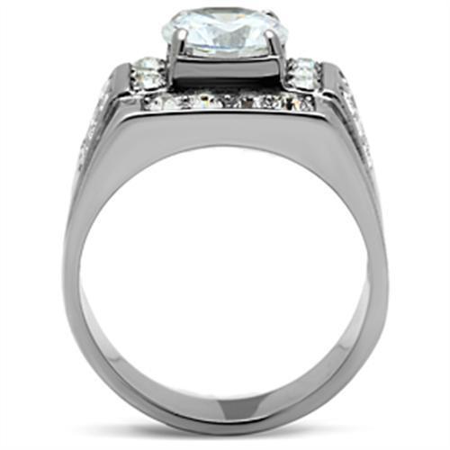 TK348 - High polished (no plating) Stainless Steel Ring with AAA Grade CZ  in Clear