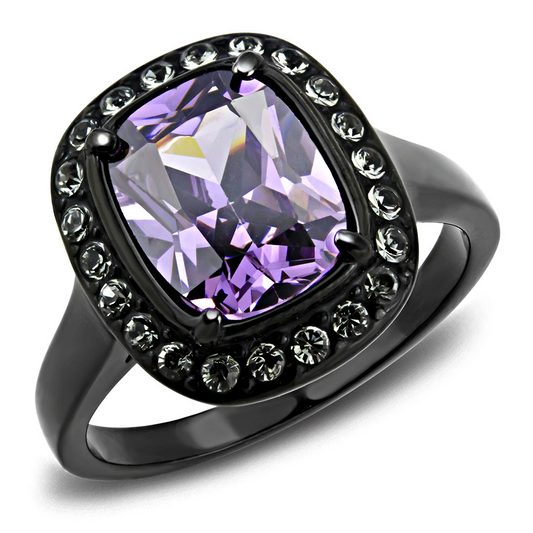 TK3512 - IP Black(Ion Plating) Stainless Steel Ring with AAA Grade CZ  in Amethyst