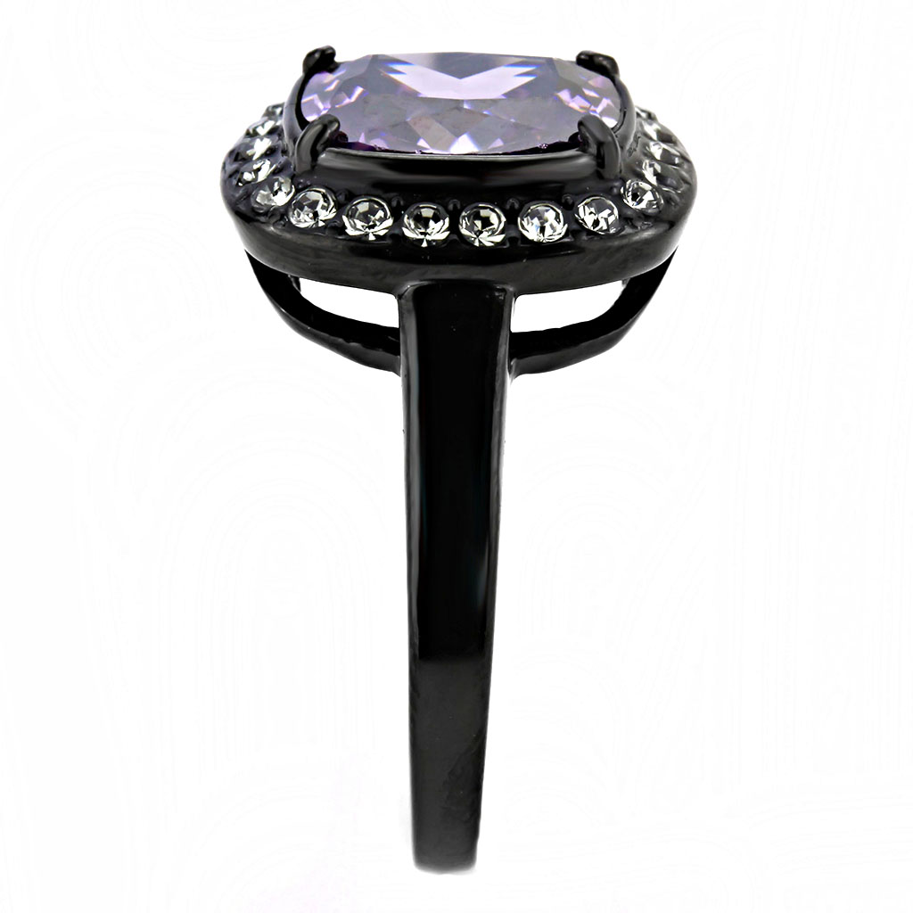 TK3512 - IP Black(Ion Plating) Stainless Steel Ring with AAA Grade CZ  in Amethyst