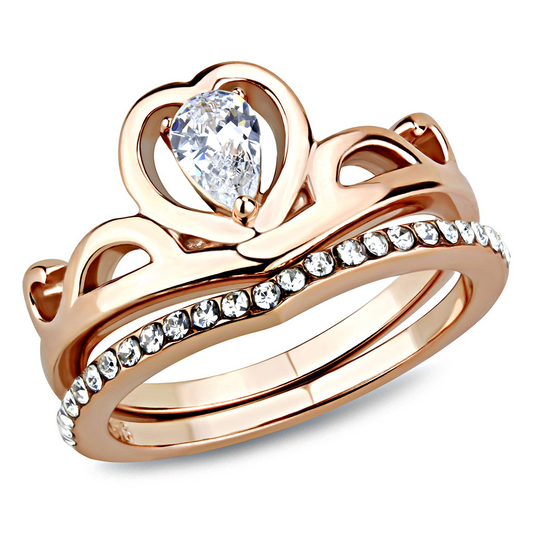 TK3518 - IP Rose Gold(Ion Plating) Stainless Steel Ring with AAA Grade CZ  in Clear