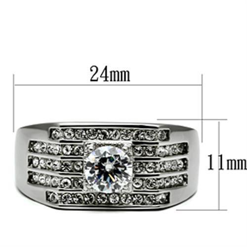 TK351 - High polished (no plating) Stainless Steel Ring with AAA Grade CZ  in Clear