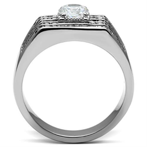 TK351 - High polished (no plating) Stainless Steel Ring with AAA Grade CZ  in Clear