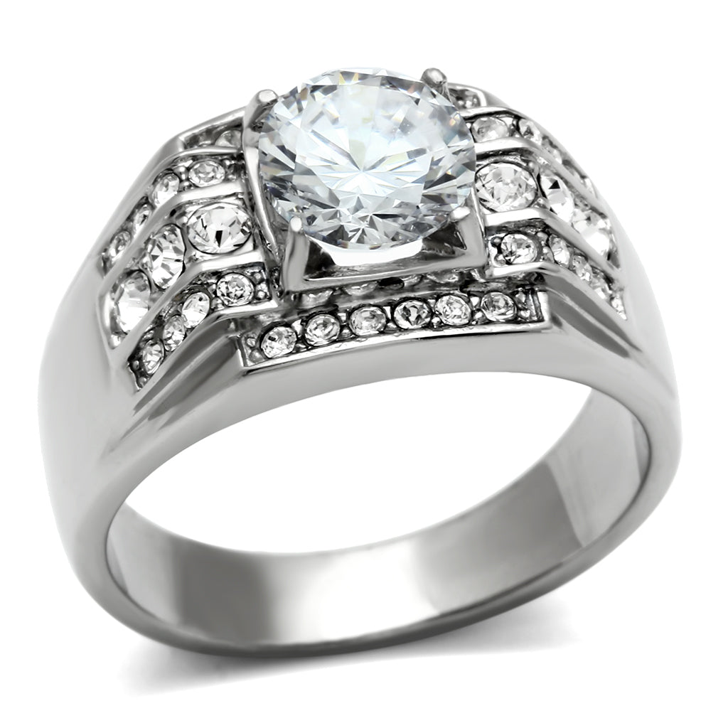 TK352 - High polished (no plating) Stainless Steel Ring with AAA Grade CZ  in Clear