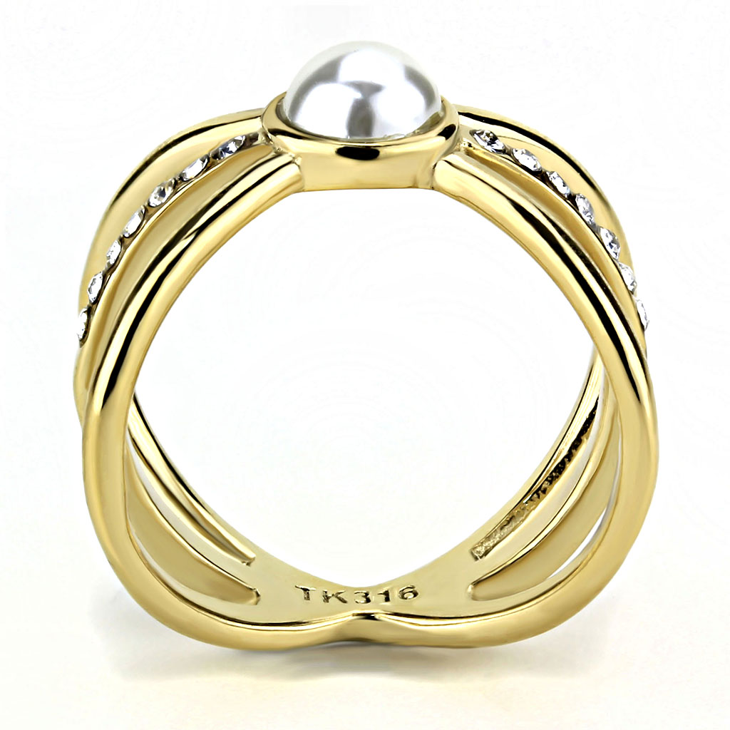 TK3522 - IP Gold(Ion Plating) Stainless Steel Ring with Synthetic Pearl in White