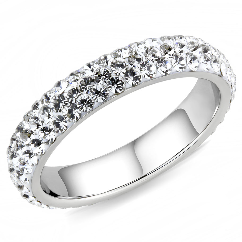 TK3533 - High polished (no plating) Stainless Steel Ring with Top Grade Crystal  in Clear