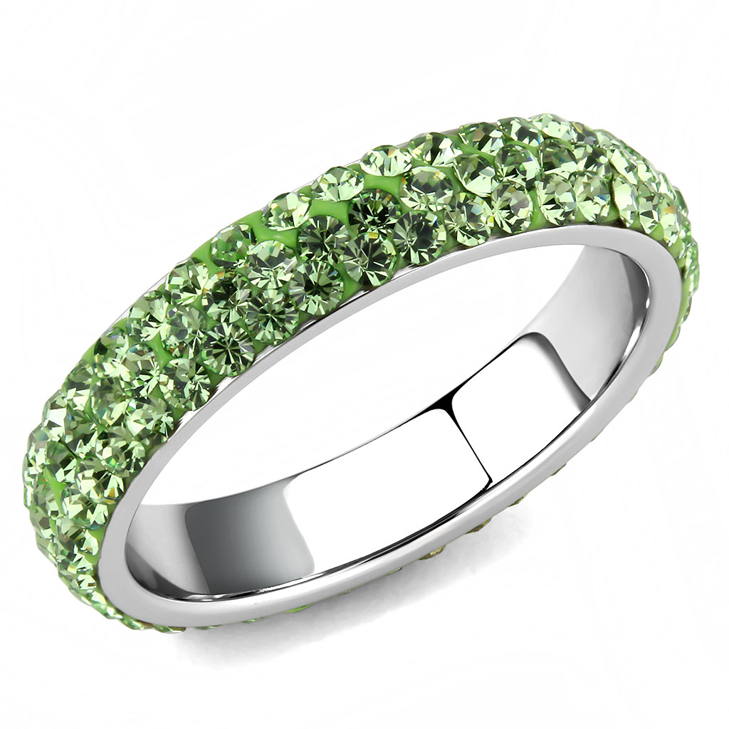 TK3537 - High polished (no plating) Stainless Steel Ring with Top Grade Crystal  in Peridot