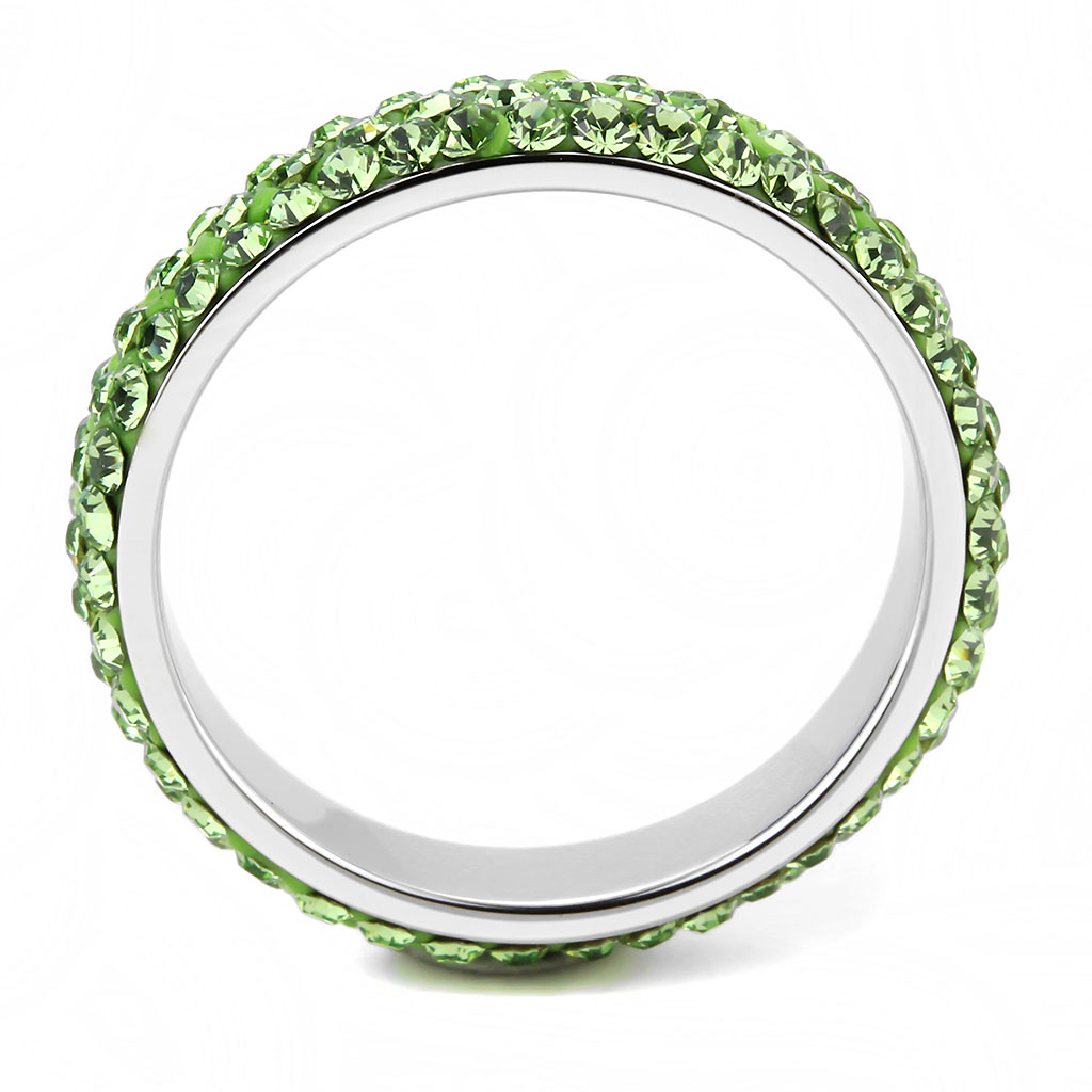 TK3537 - High polished (no plating) Stainless Steel Ring with Top Grade Crystal  in Peridot