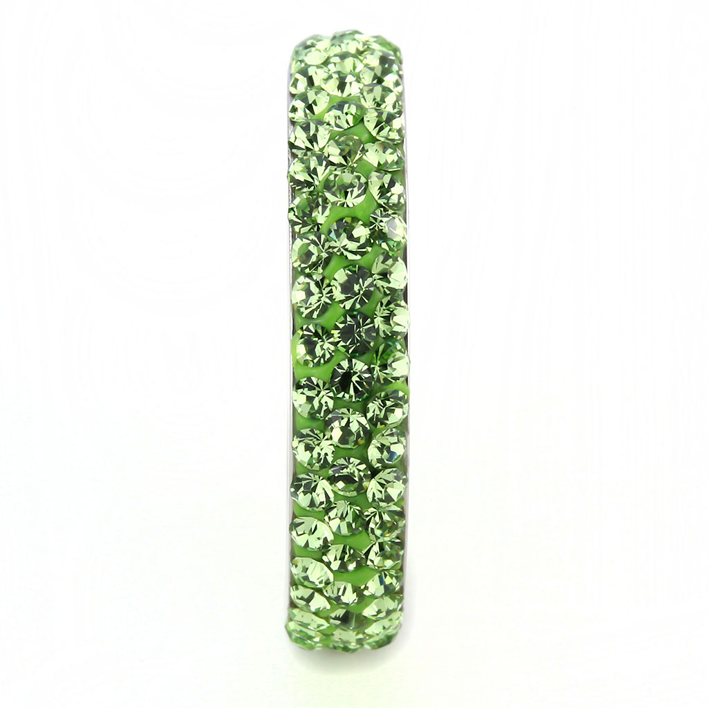 TK3537 - High polished (no plating) Stainless Steel Ring with Top Grade Crystal  in Peridot