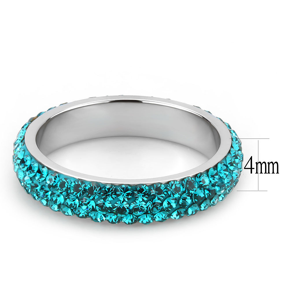 TK3538 - High polished (no plating) Stainless Steel Ring with Top Grade Crystal  in Blue Zircon