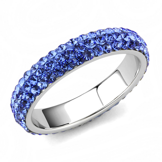 TK3539 - High polished (no plating) Stainless Steel Ring with Top Grade Crystal  in Sapphire