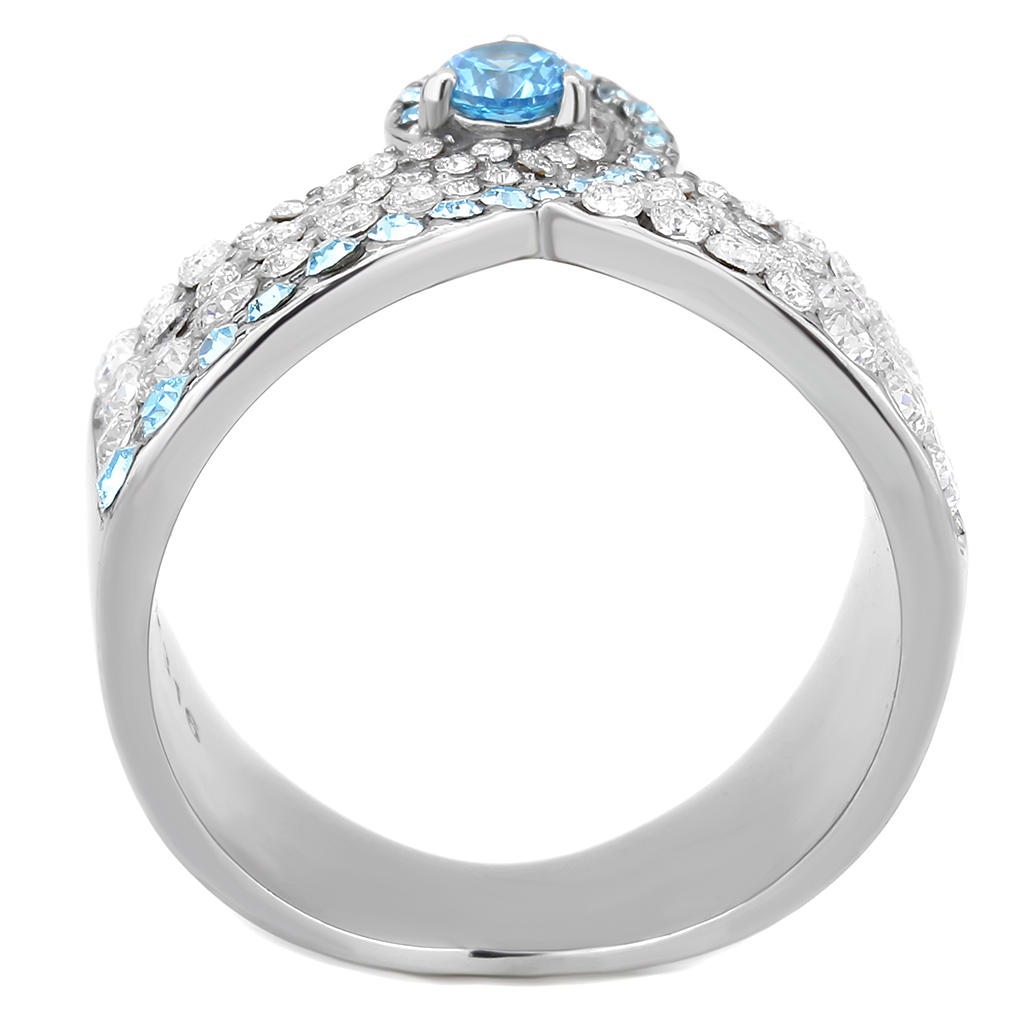 TK3572 - No Plating Stainless Steel Ring with AAA Grade CZ  in Sea Blue