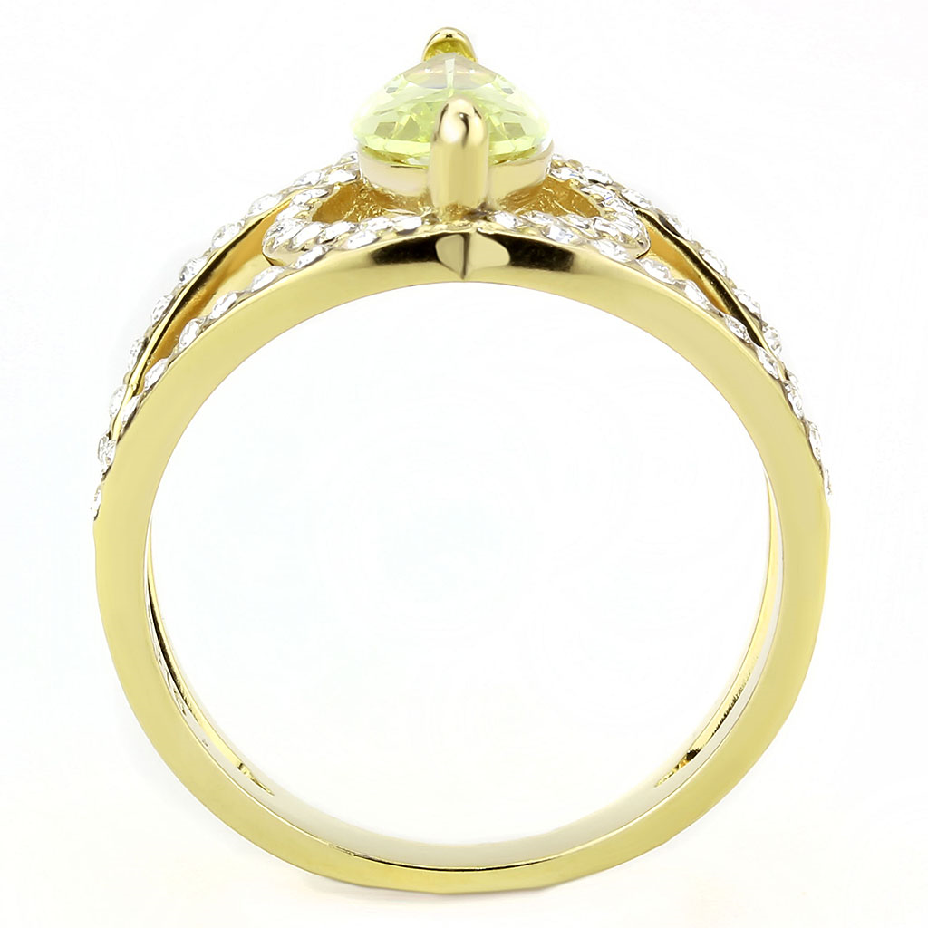 TK3578 - IP Gold(Ion Plating) Stainless Steel Ring with AAA Grade CZ  in Apple Green color