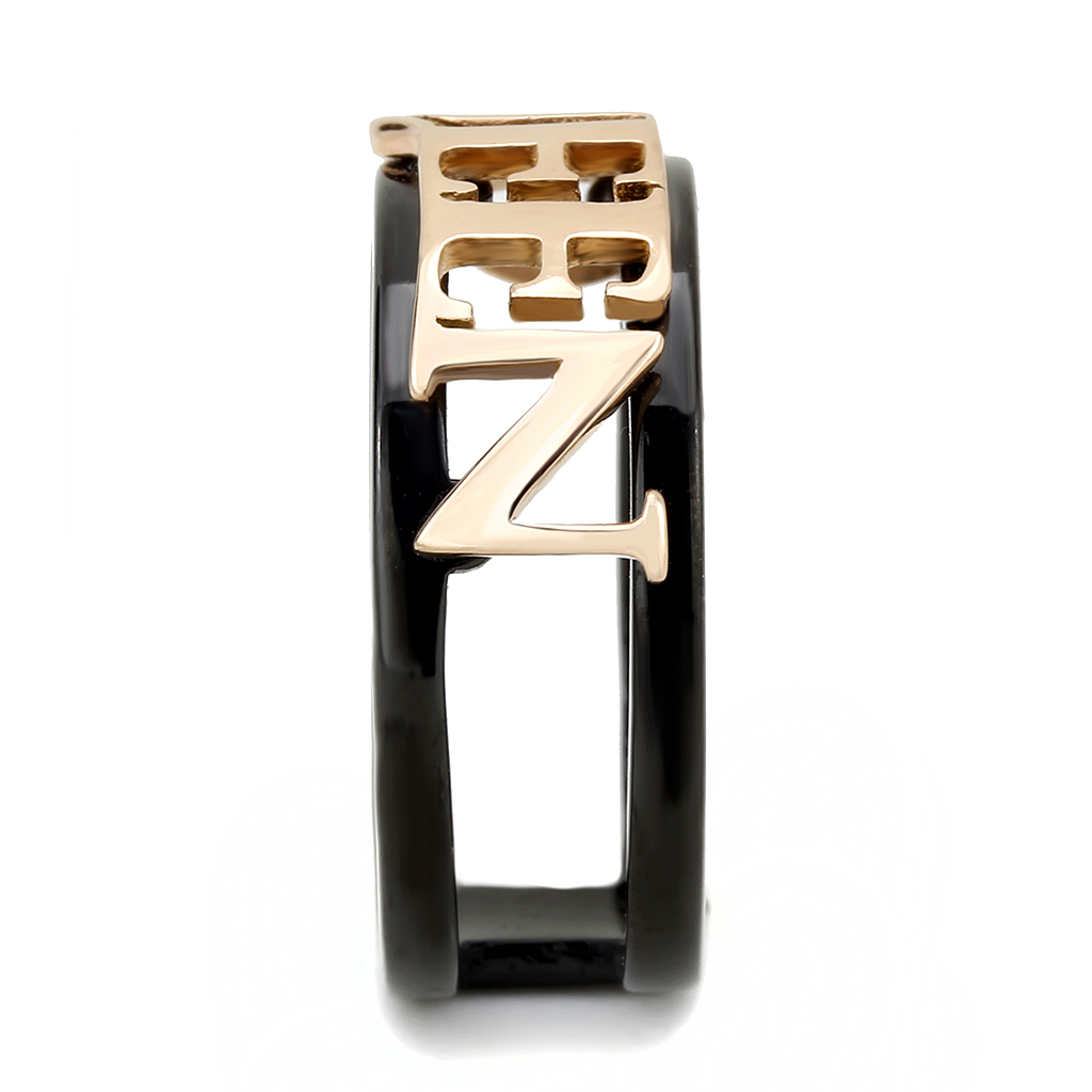 TK3584 - IP Rose Gold+ IP Black (Ion Plating) Stainless Steel Ring with No Stone