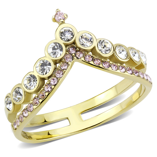 TK3587 - IP Gold(Ion Plating) Stainless Steel Ring with AAA Grade CZ  in Rose