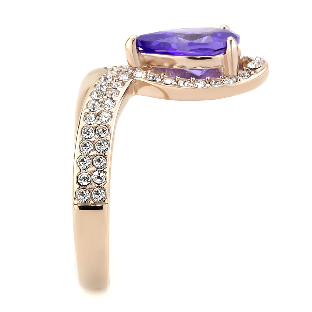 TK3589 - IP Rose Gold(Ion Plating) Stainless Steel Ring with AAA Grade CZ  in Tanzanite