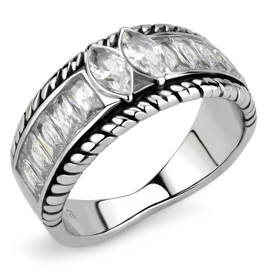 TK3606 - No Plating Stainless Steel Ring with AAA Grade CZ  in Clear