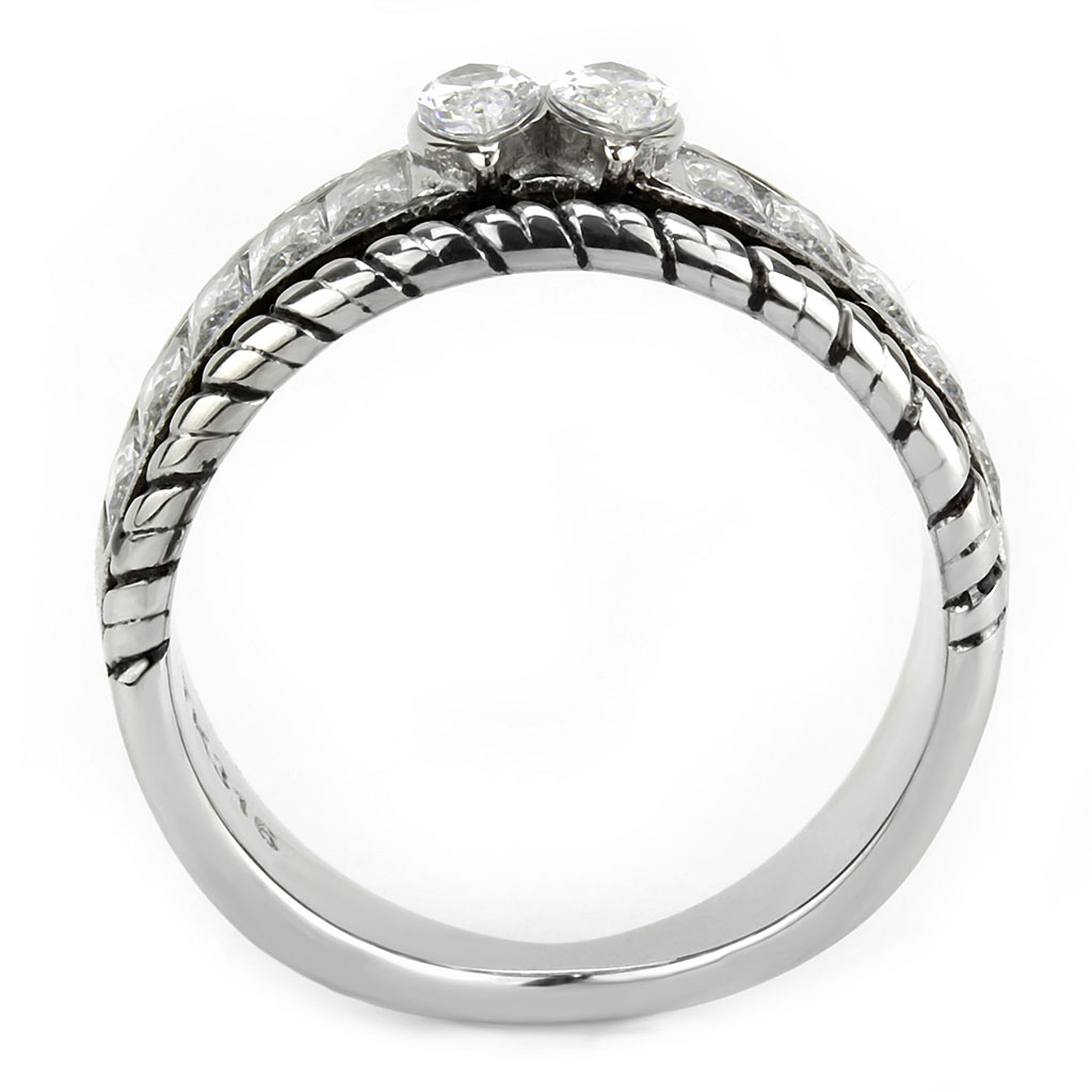 TK3606 - No Plating Stainless Steel Ring with AAA Grade CZ  in Clear