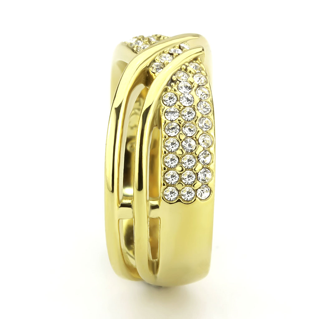 TK3632 - IP Gold(Ion Plating) Stainless Steel Ring with Top Grade Crystal  in Clear