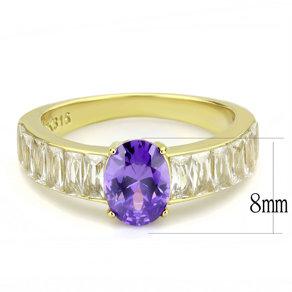 TK3641 - IP Gold(Ion Plating) Stainless Steel Ring with AAA Grade CZ  in Tanzanite