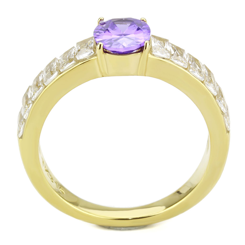 TK3641 - IP Gold(Ion Plating) Stainless Steel Ring with AAA Grade CZ  in Tanzanite