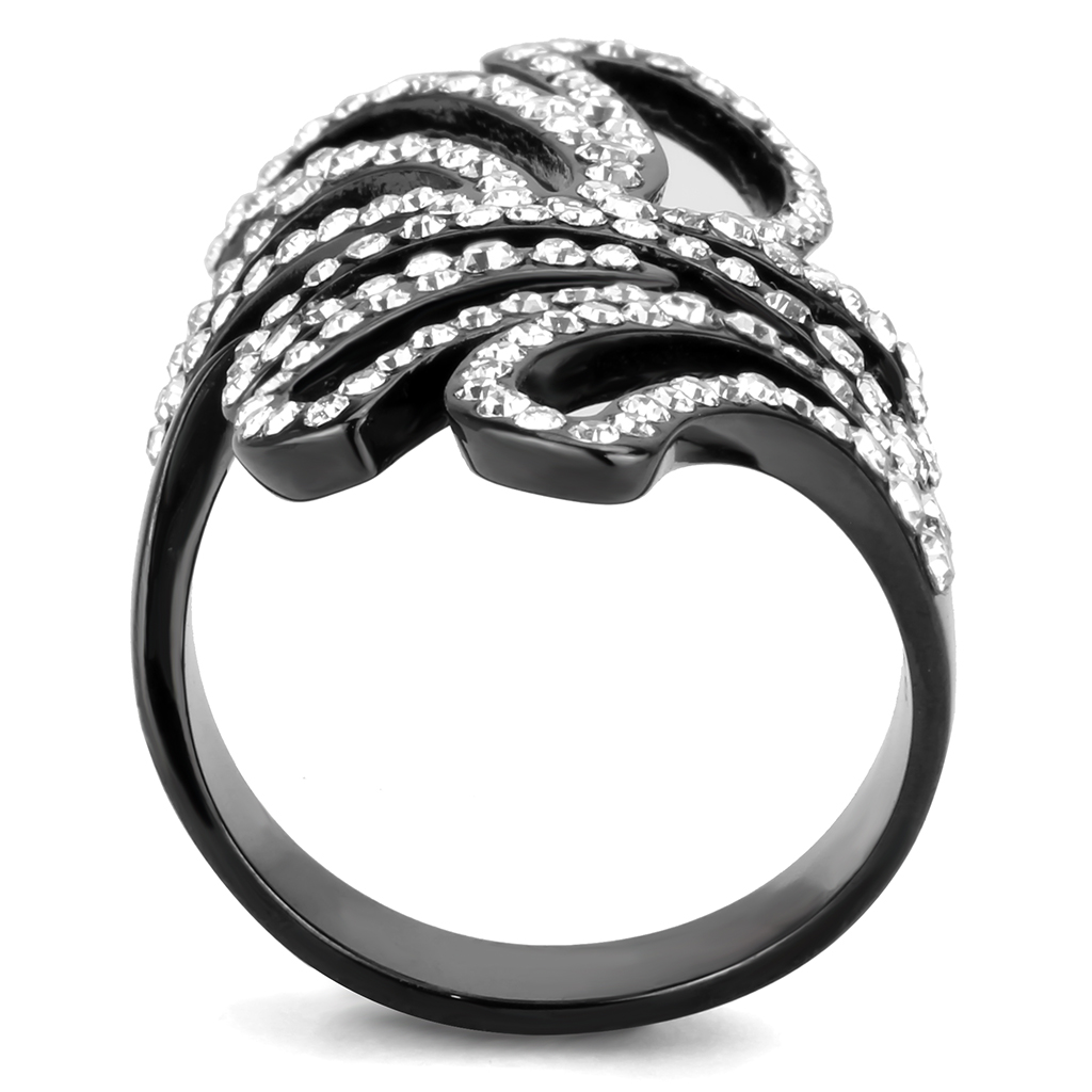 TK3688 - IP Light Black  (IP Gun) Stainless Steel Ring with Top Grade Crystal  in Clear