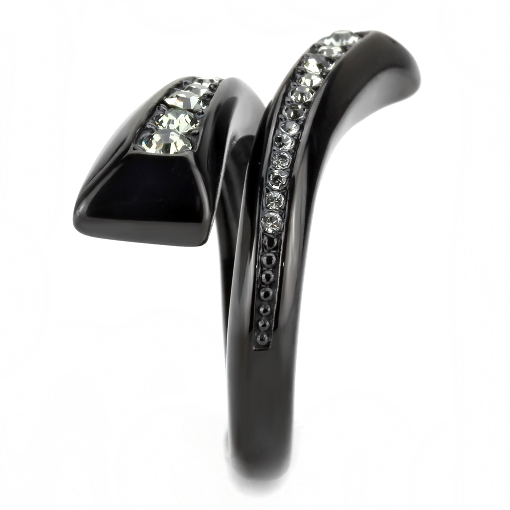 TK3692 - IP Black(Ion Plating) Stainless Steel Ring with Top Grade Crystal  in Black Diamond