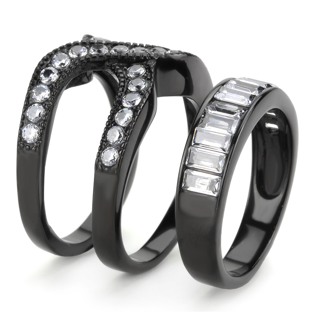 TK3694 - IP Black(Ion Plating) Stainless Steel Ring with AAA Grade CZ  in Clear