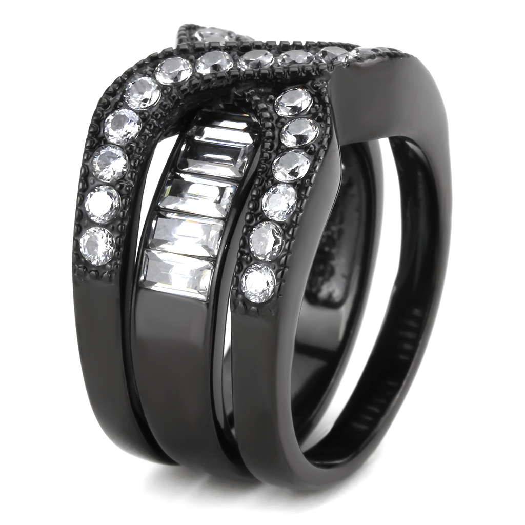 TK3694 - IP Black(Ion Plating) Stainless Steel Ring with AAA Grade CZ  in Clear