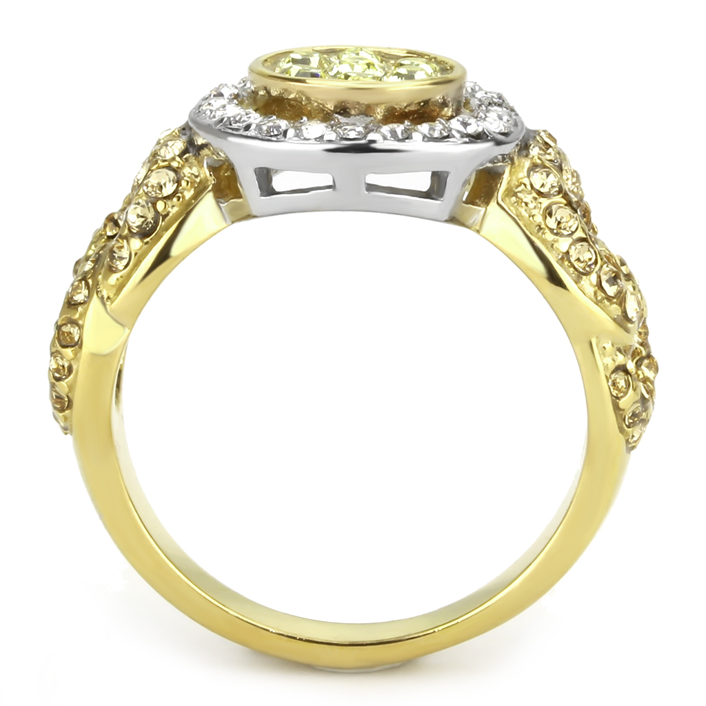 TK3704 - Two-Tone IP Gold (Ion Plating) Stainless Steel Ring with Top Grade Crystal  in Multi Color