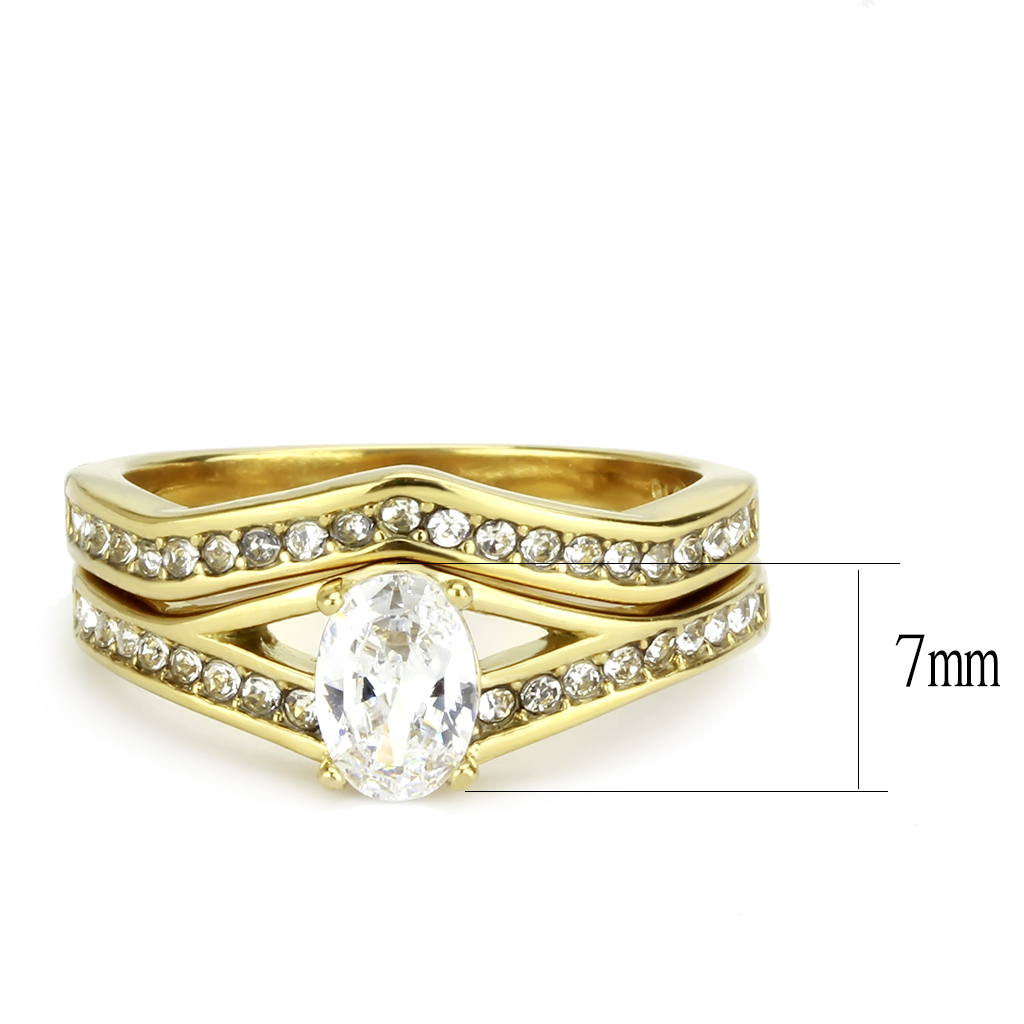 TK3706 - IP Gold(Ion Plating) Stainless Steel Ring with AAA Grade CZ  in Clear