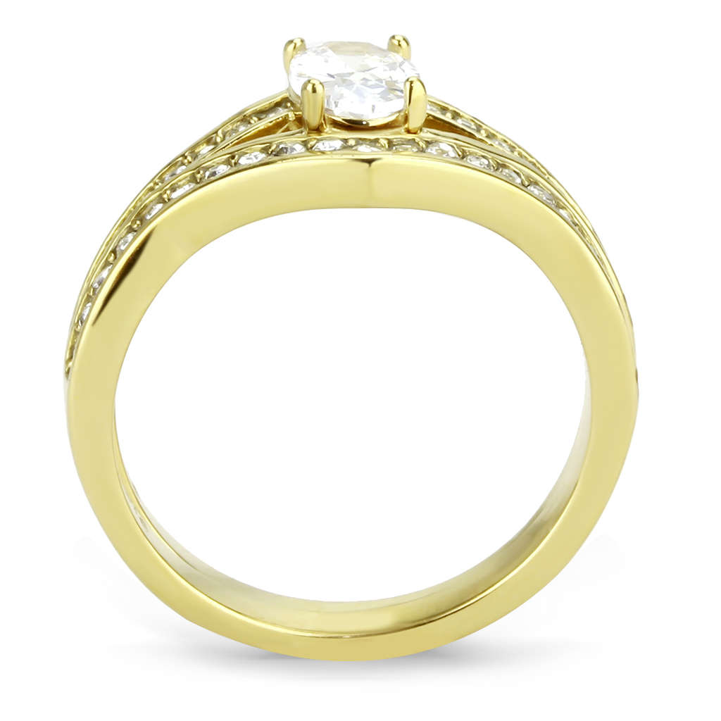 TK3706 - IP Gold(Ion Plating) Stainless Steel Ring with AAA Grade CZ  in Clear