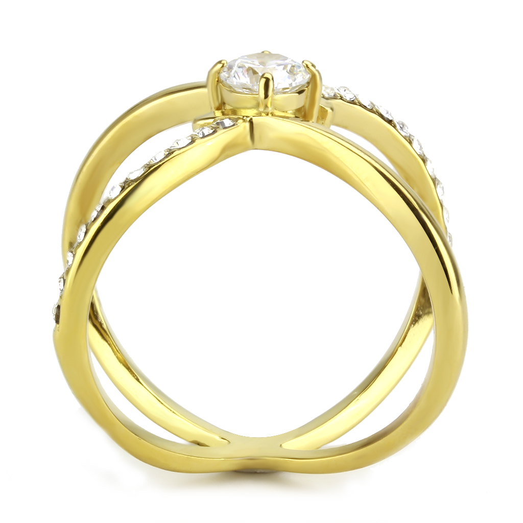 TK3709 - IP Gold(Ion Plating) Stainless Steel Ring with AAA Grade CZ  in Clear