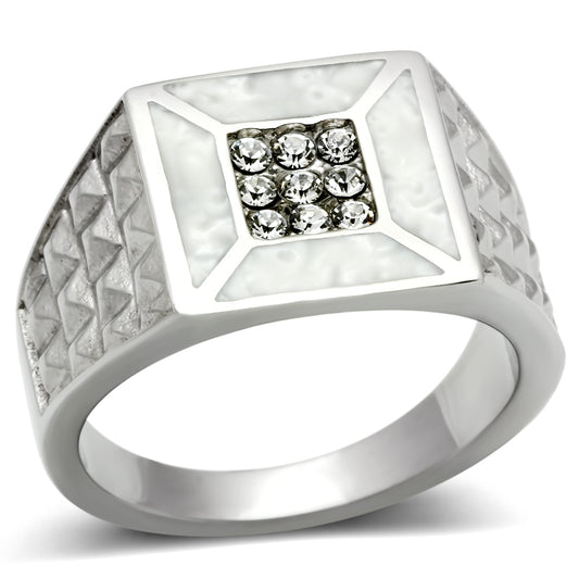 TK385 - High polished (no plating) Stainless Steel Ring with Top Grade Crystal  in Clear