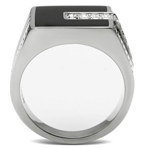 TK388 - High polished (no plating) Stainless Steel Ring with Top Grade Crystal  in Clear