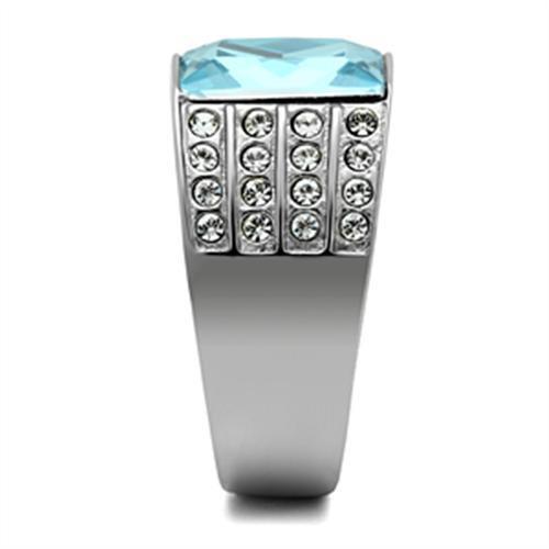 TK394 - High polished (no plating) Stainless Steel Ring with Synthetic Synthetic Glass in Sea Blue