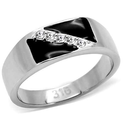 TK414701 - High polished (no plating) Stainless Steel Ring with Top Grade Crystal  in Clear