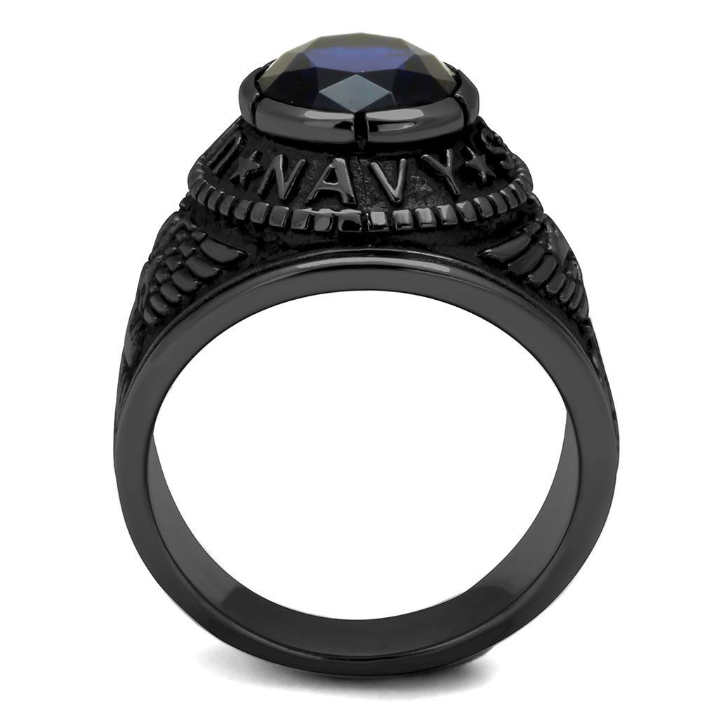 TK414707J - IP Black(Ion Plating) Stainless Steel Ring with Synthetic Synthetic Glass in Sapphire