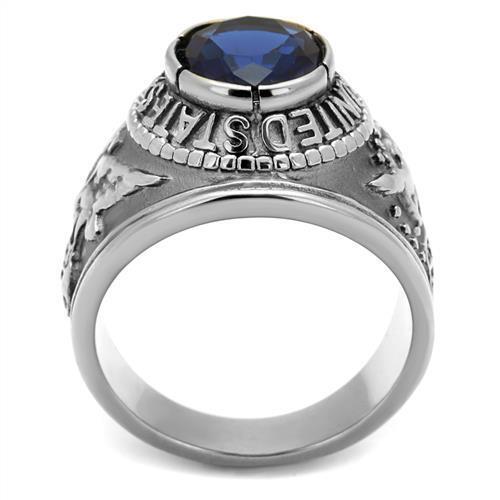 TK414708 - High polished (no plating) Stainless Steel Ring with Synthetic Synthetic Glass in Sapphire