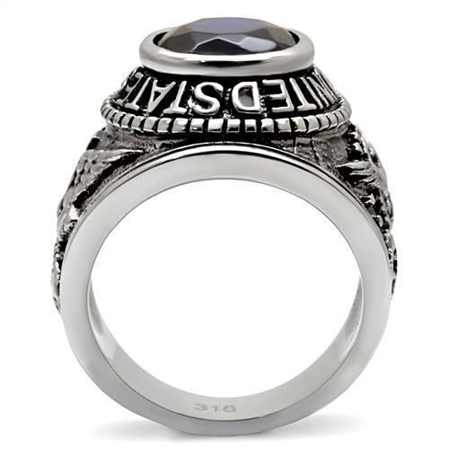 TK414708 - High polished (no plating) Stainless Steel Ring with Synthetic Synthetic Glass in Sapphire