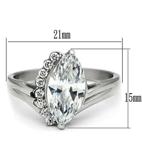 TK475 - High polished (no plating) Stainless Steel Ring with AAA Grade CZ  in Clear