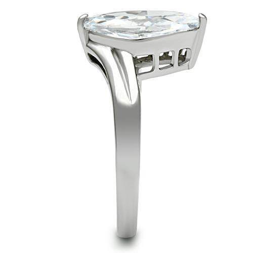 TK475 - High polished (no plating) Stainless Steel Ring with AAA Grade CZ  in Clear